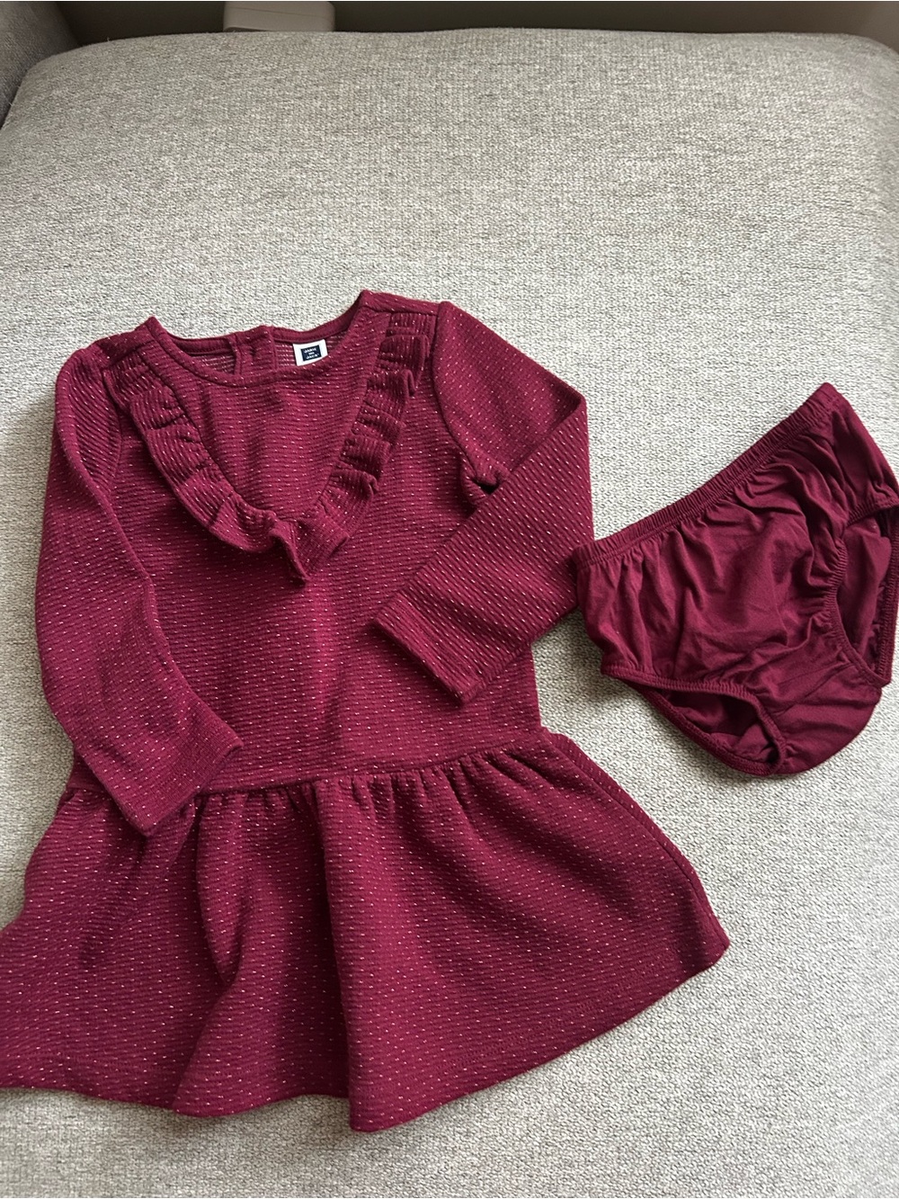 Janie and Jack Girls Burgundy Knit Top with Gold Sparkle